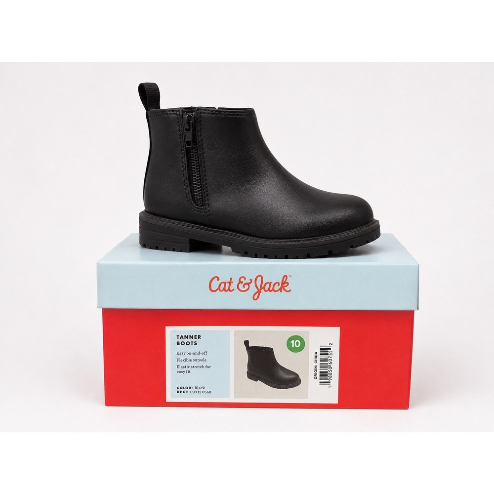 Cat & Jack Tanner Boots Black Toddler Size 10 Chelsea Ankle Boots 093120560